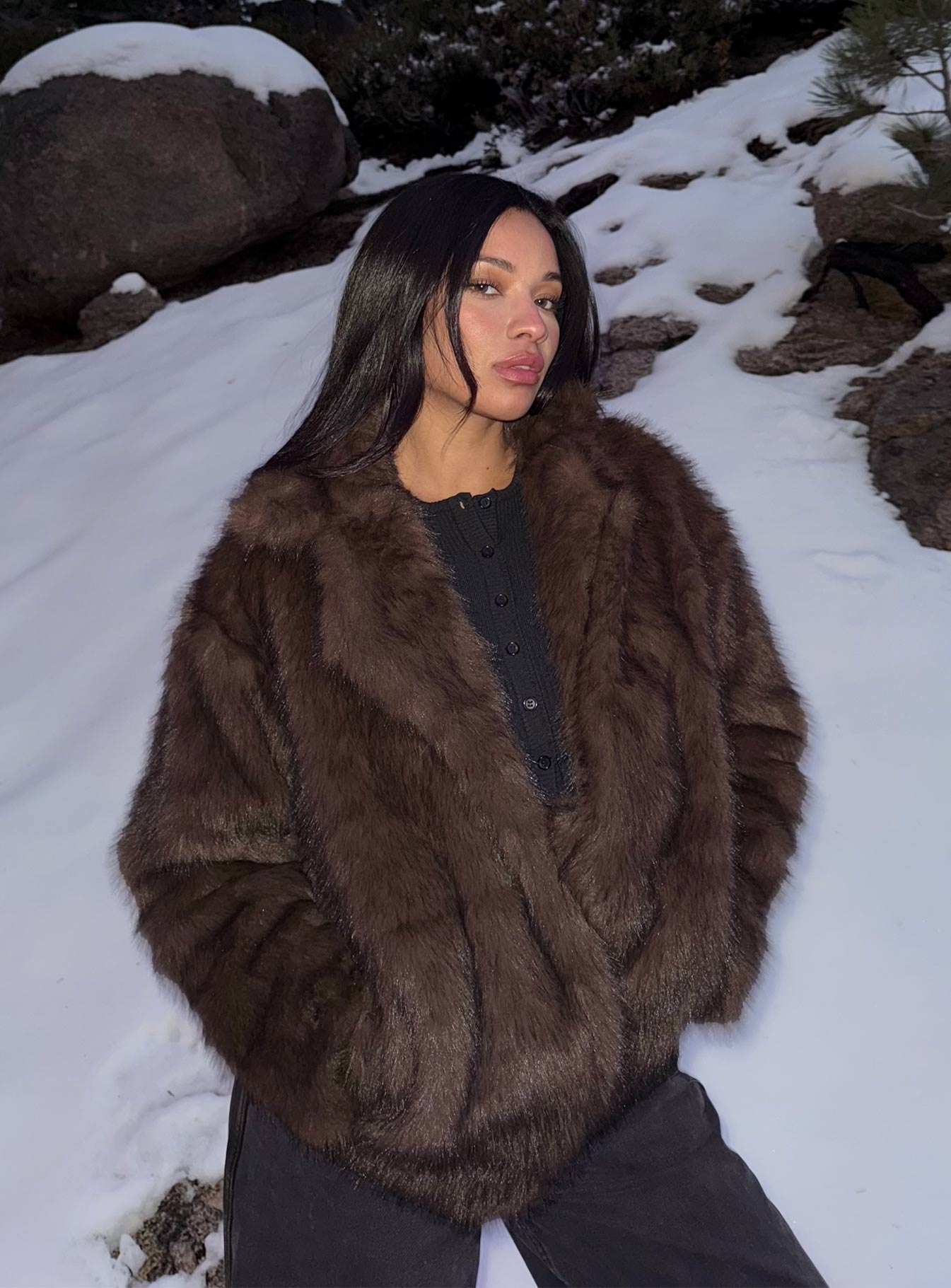 Femora Super Trouper Faux Fur Jacket for Women – Brown