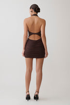 Anari Gathered Scuba Mini Dress - Dark Chocolate