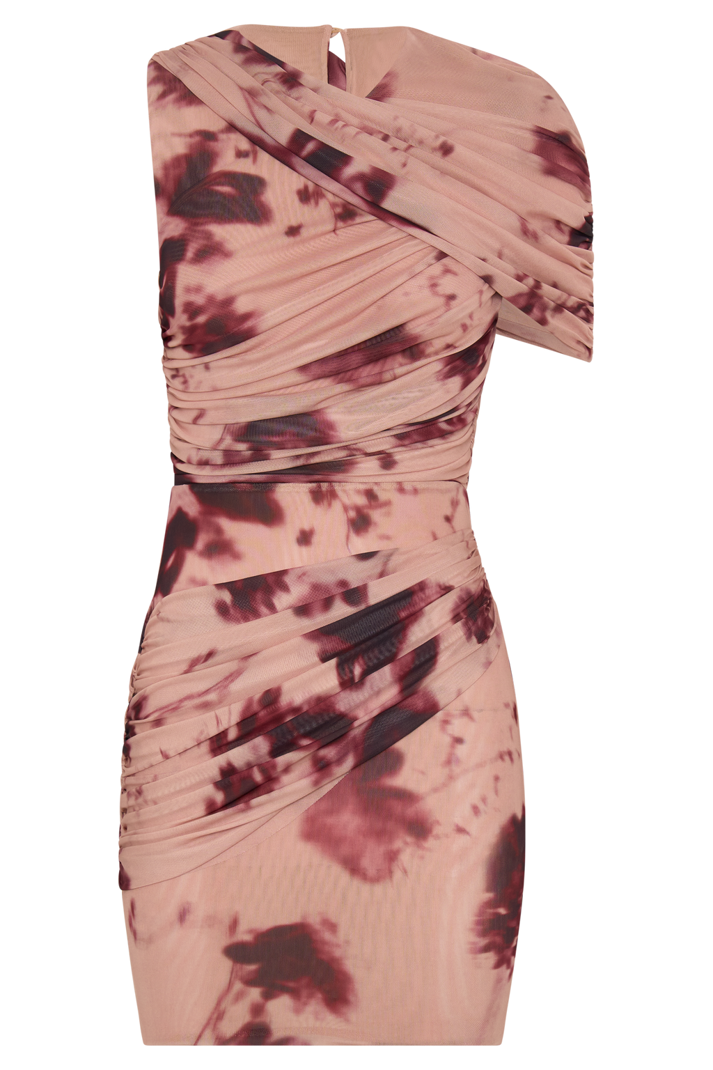 Adrienne One Shoulder Mesh Mini Dress - Nude Blurred Floral Print